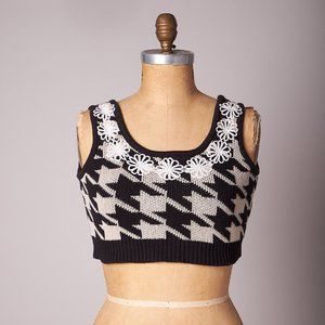 1990s Cropped Houndstooth Sweater